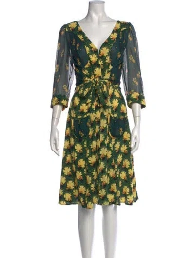 Pre-owned Anna Sui Floral Print Knee-length Dress In Green