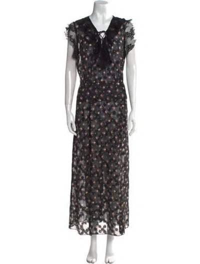 Pre-owned Anna Sui Floral Print Long Dress In Black