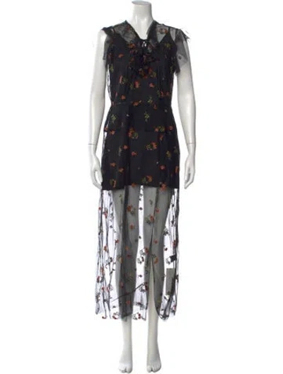 Pre-owned Anna Sui Floral Print Long Dress In Black