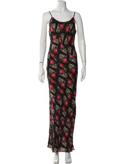 Pre-owned Anna Sui Floral Print Long Dress In Black