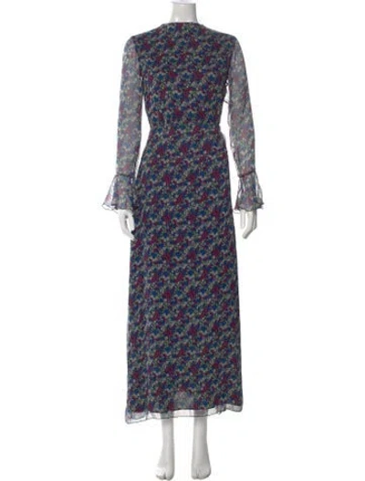 Pre-owned Anna Sui Floral Print Long Dress In Blue