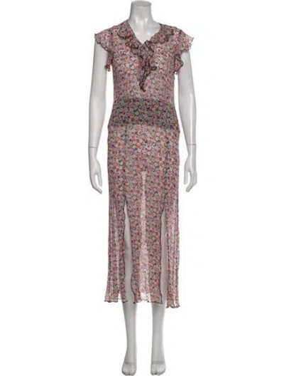 Pre-owned Anna Sui Floral Print Long Dress In Gray