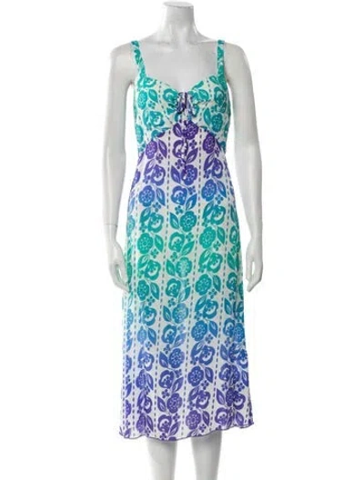 Pre-owned Anna Sui Floral Print Long Dress In Green
