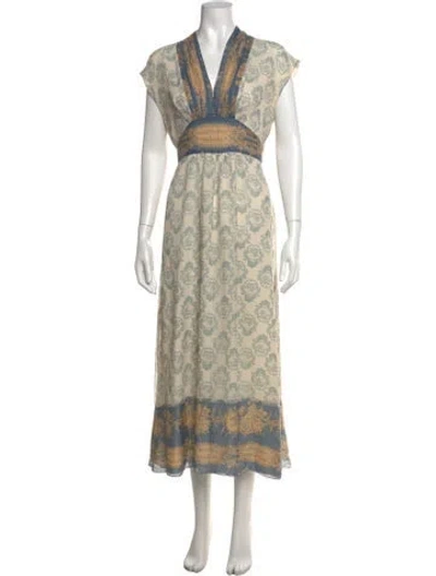 Pre-owned Anna Sui Floral Print Long Dress In Neutrals