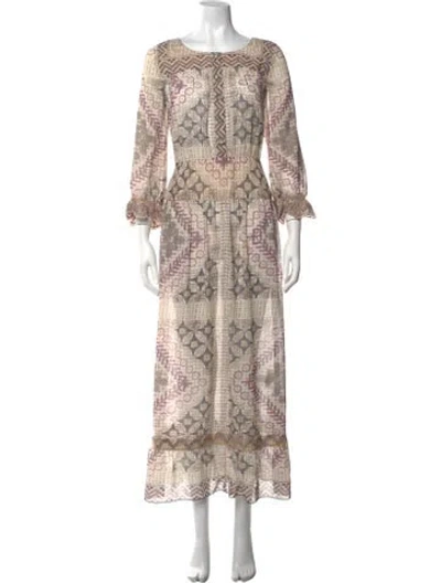 Pre-owned Anna Sui Floral Print Long Dress In Neutrals