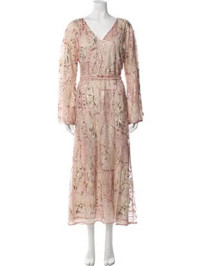 Pre-owned Anna Sui Floral Print Long Dress In Pink