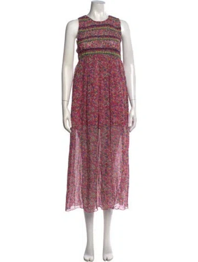 Pre-owned Anna Sui Floral Print Long Dress In Pink