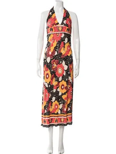 Pre-owned Anna Sui Floral Print Long Dress In Yellow
