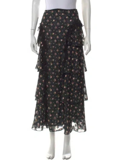 Pre-owned Anna Sui Floral Print Long Skirt In Black