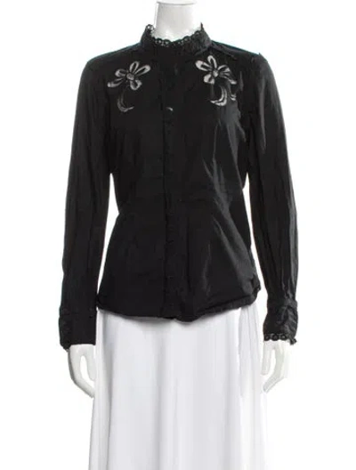 Pre-owned Anna Sui Floral Print Long Sleeve Blouse In Blue