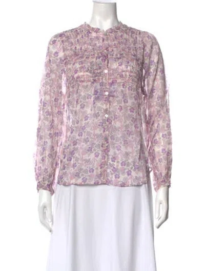 Pre-owned Anna Sui Floral Print Long Sleeve Blouse In Pink