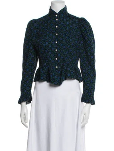 Pre-owned Anna Sui Floral Print Long Sleeve Top In Green