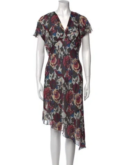 Pre-owned Anna Sui Floral Print Midi Length Dress In Black