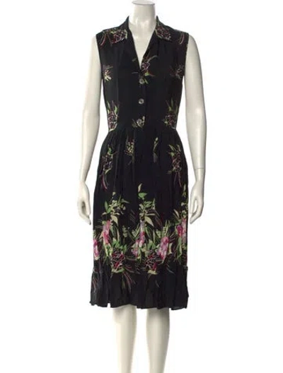 Pre-owned Anna Sui Floral Print Midi Length Dress In Black