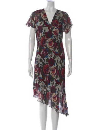 Pre-owned Anna Sui Floral Print Midi Length Dress In Black