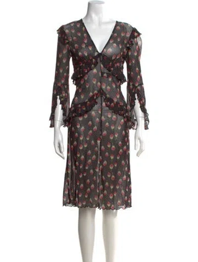 Pre-owned Anna Sui Floral Print Midi Length Dress In Black