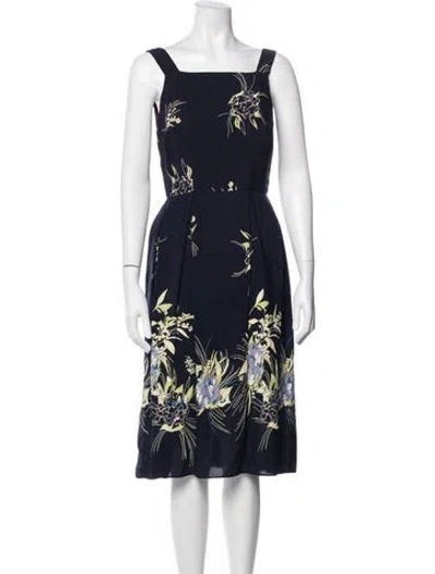 Pre-owned Anna Sui Floral Print Midi Length Dress In Blue