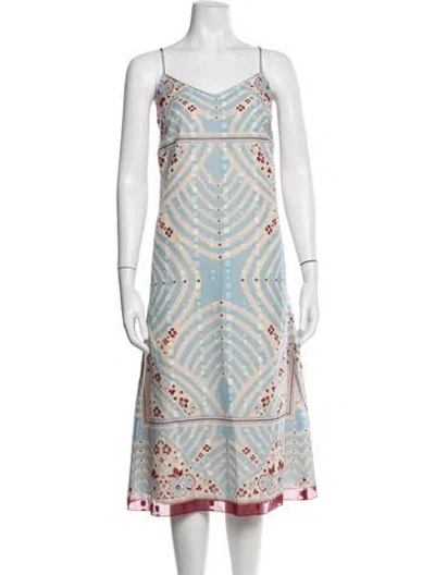 Pre-owned Anna Sui Floral Print Midi Length Dress In Blue