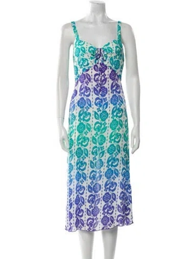 Pre-owned Anna Sui Floral Print Midi Length Dress In Green