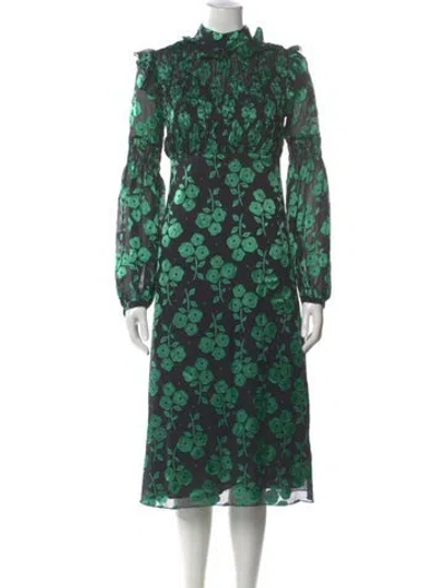 Pre-owned Anna Sui Floral Print Midi Length Dress In Green