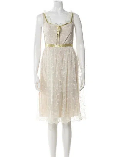 Pre-owned Anna Sui Floral Print Midi Length Dress In Neutrals