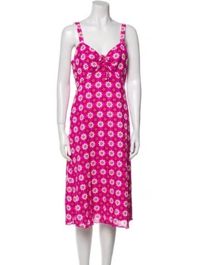 Pre-owned Anna Sui Floral Print Midi Length Dress In Pink