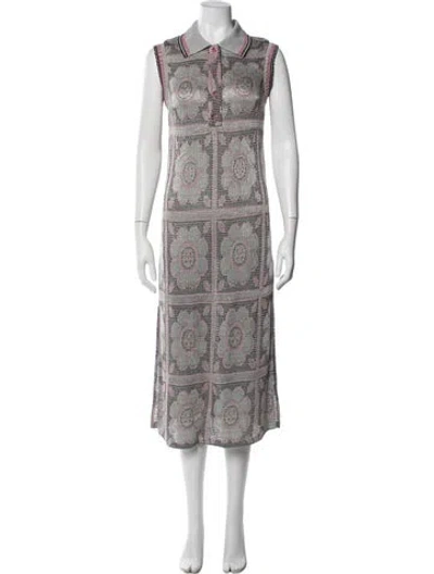 Pre-owned Anna Sui Floral Print Midi Length Dress W/ Tags In White