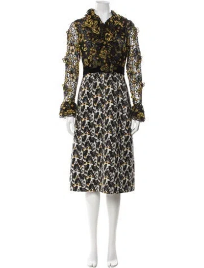 Pre-owned Anna Sui Floral Print Midi Length Dress In Yellow