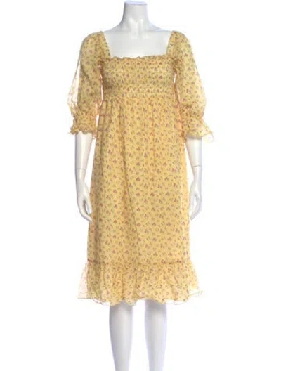 Pre-owned Anna Sui Floral Print Midi Length Dress In Yellow