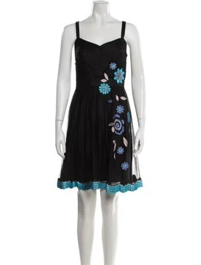 Pre-owned Anna Sui Floral Print Mini Dress In Black