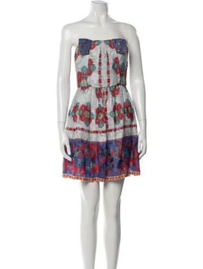 Pre-owned Anna Sui Floral Print Mini Dress In Blue