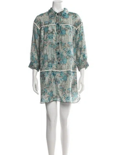 Pre-owned Anna Sui Floral Print Mini Dress In Green/metallic