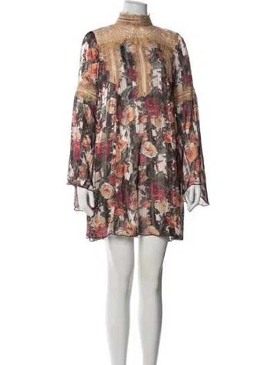 Pre-owned Anna Sui Floral Print Mini Dress In Neutrals