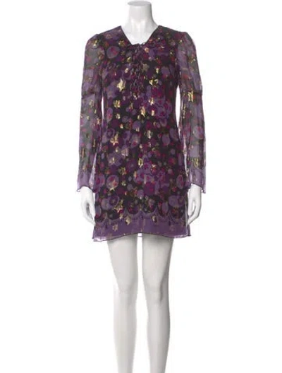 Pre-owned Anna Sui Floral Print Mini Dress In Purple