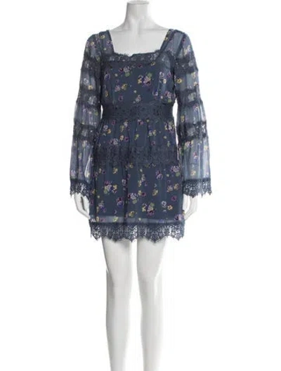 Pre-owned Anna Sui Floral Print Mini Dress W/ Tags In Blue