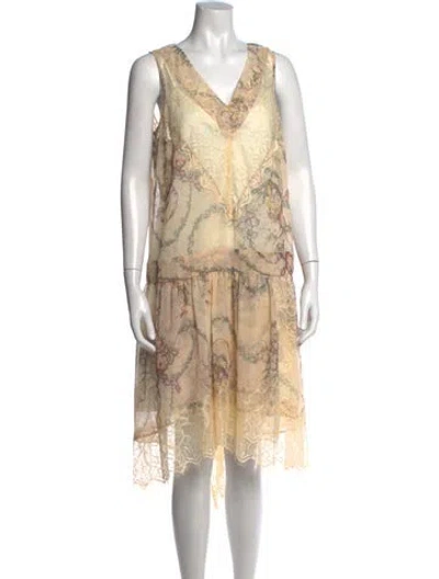 Pre-owned Anna Sui Floral Print Mini Dress W/ Tags In Neutrals