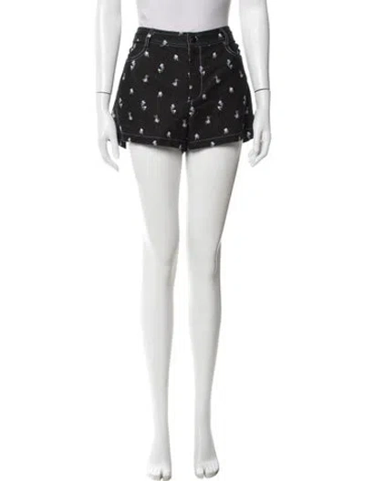 Pre-owned Anna Sui Floral Print Mini Shorts In Black