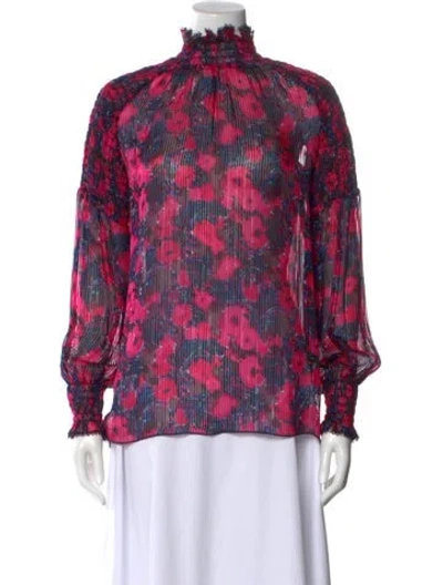 Pre-owned Anna Sui Floral Print Mock Neck Blouse In Multi