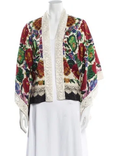 Pre-owned Anna Sui Floral Print Open Front Sweater In Multi