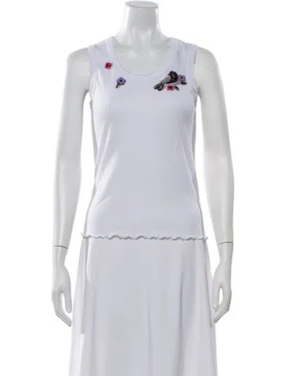 Pre-owned Anna Sui Floral Print Scoop Neck Top In White
