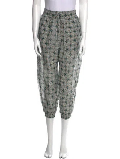 Pre-owned Anna Sui Floral Print Skinny Leg Pants In Blue