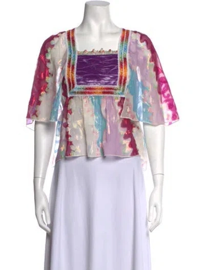 Pre-owned Anna Sui Floral Print Square Neckline Blouse In Multicolor