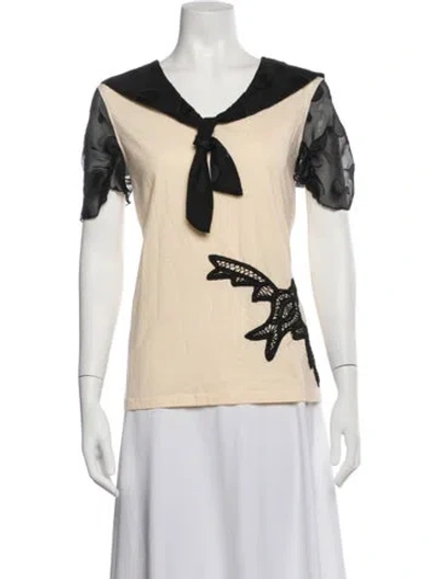 Pre-owned Anna Sui Floral Print Tie Neck Top In Neutrals