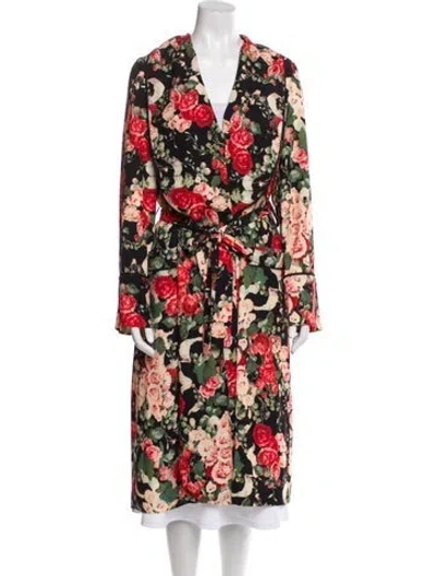 Pre-owned Anna Sui Floral Print Trench Coat In Black