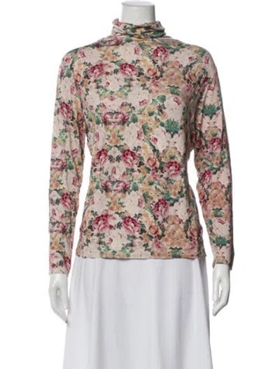 Pre-owned Anna Sui Floral Print Turtleneck Top In Multi