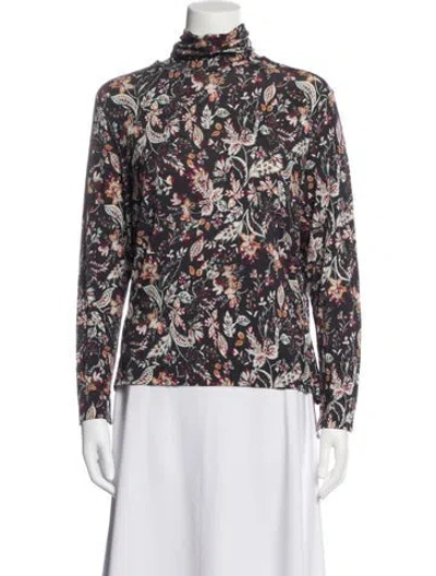 Pre-owned Anna Sui Floral Print Turtleneck Top In Multicolor