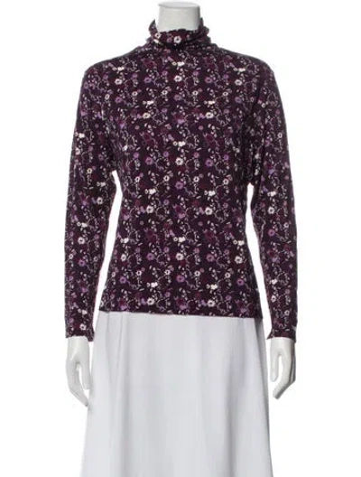 Pre-owned Anna Sui Floral Print Turtleneck Top In Purple