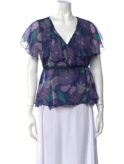 Pre-owned Anna Sui Floral Print V-neck Blouse In Blue