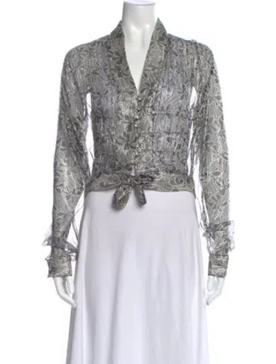 Pre-owned Anna Sui Floral Print V-neck Blouse In Silver