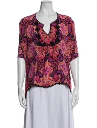 Pre-owned Anna Sui Floral Print V-neck Blouse W/ Tags In Multicolor